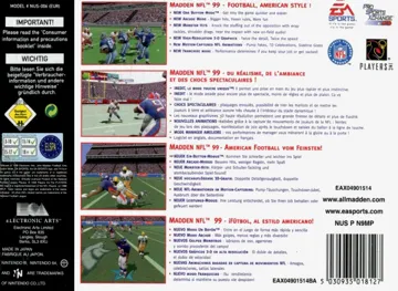 Madden NFL 99 (Europe) box cover back